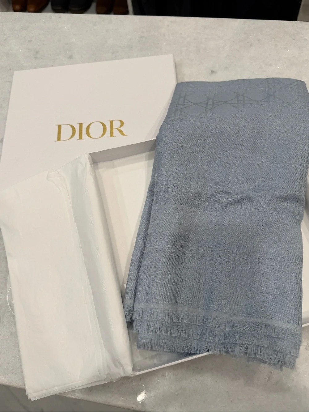 Dior blue wool/silk scarf